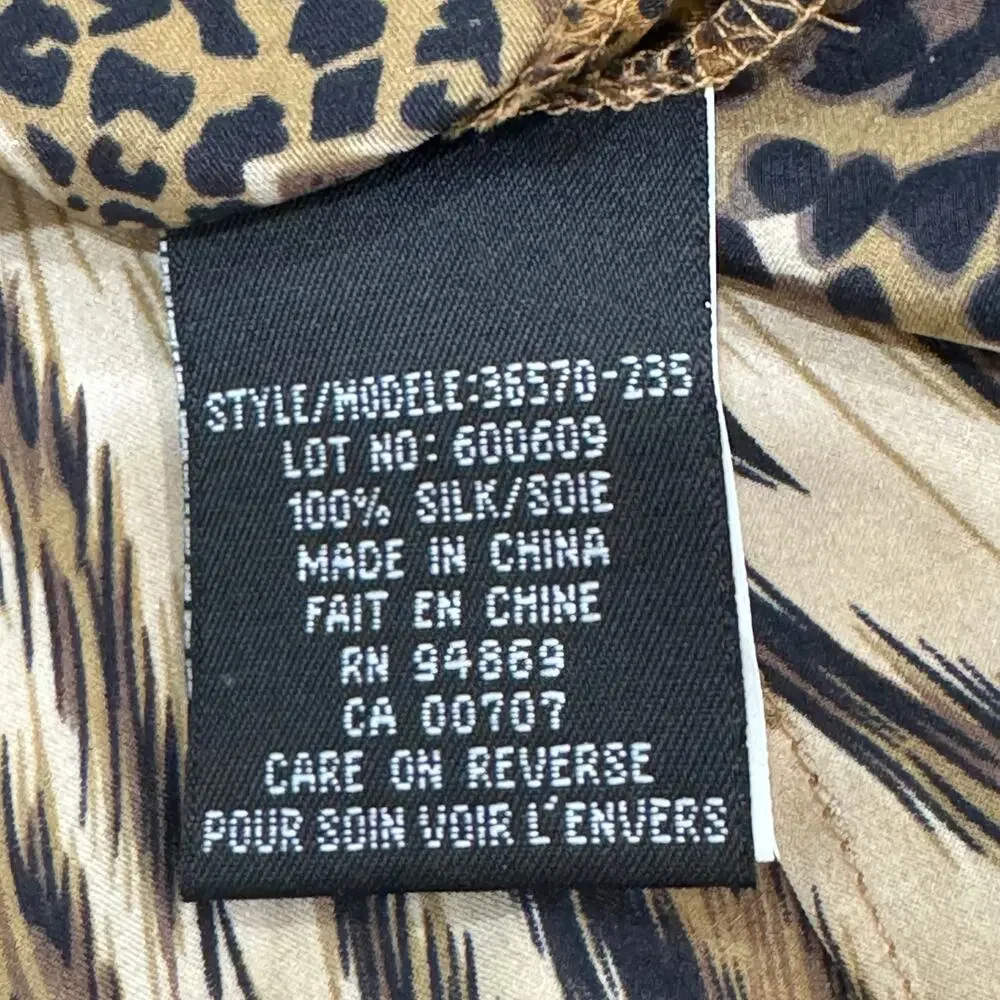 TRIBAL Jungle Cats Animal Print Blouse Size 12 100% Silk Brown Tan Black - Picture 8 of 11